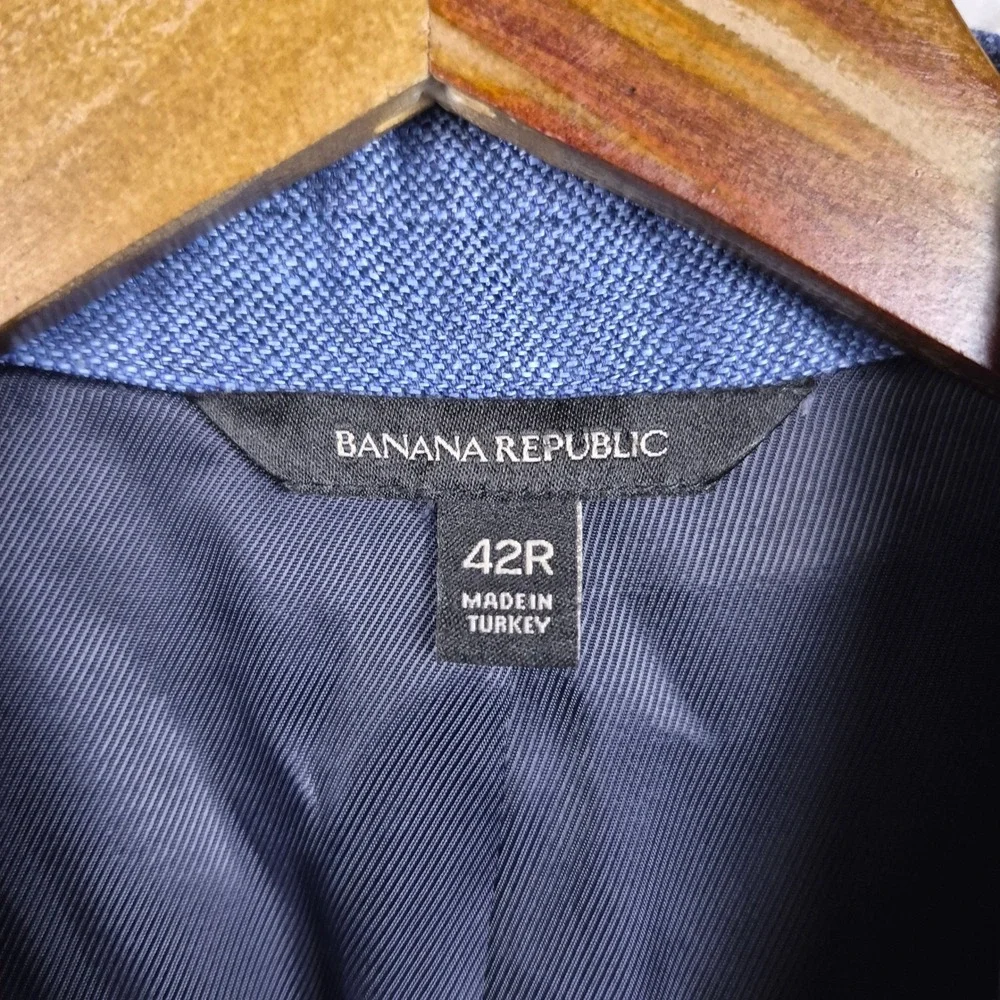 Banana Republic Mens 42R Slim Fit Linen Blazer Comet Blue 2-Button Jacket